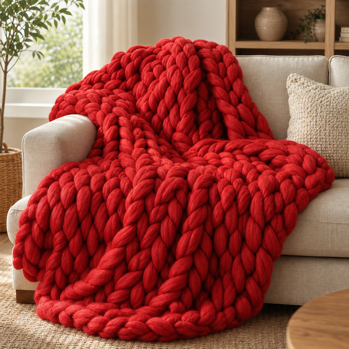 Cozy Haven Chunky Soft Knitted Throw Blanket styled in a home setting