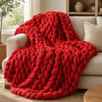 Cozy Haven Chunky Soft Knitted Throw Blanket - Red