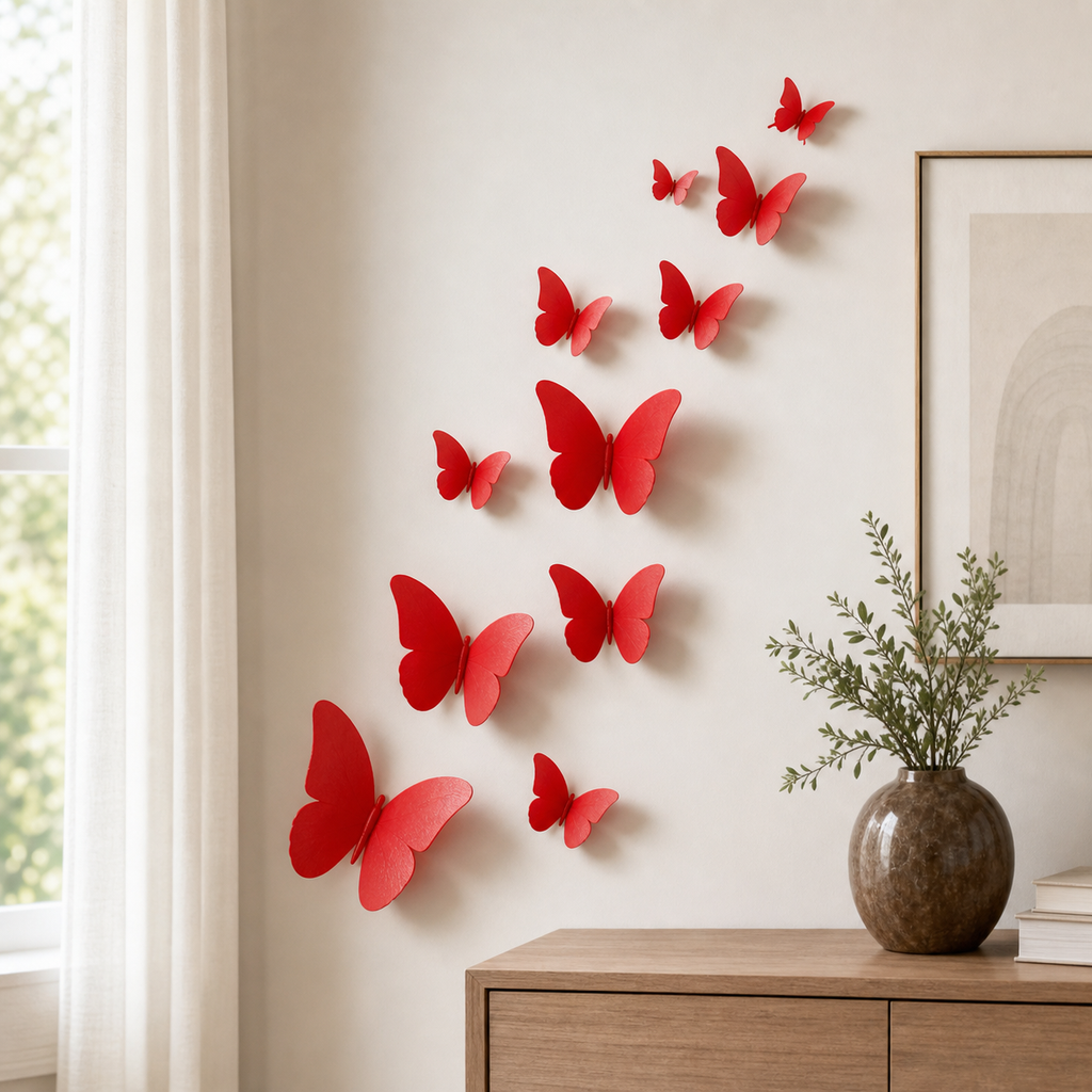 Cozy Haven 12-Piece 3D Butterfly Wall Sticker Set styled wall view 8