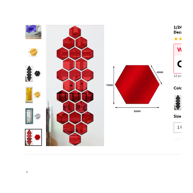 Cozy Haven Hexagon Mirror Wall Tiles Set - 12 Pack Geometric Acrylic Reflective Decor Stickers - Living Room & Bedroom supplier exact visual Red