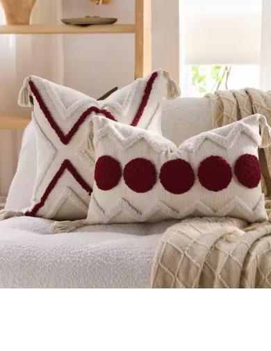 Cozy Haven Fringe Tufted Pillow Cover Set supplier reference Red