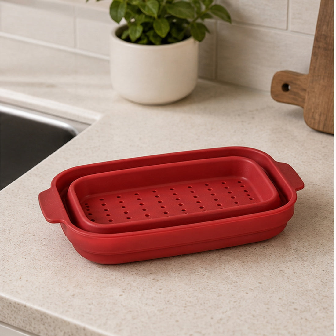 Red Folding Silicone Sink Strainer Basket