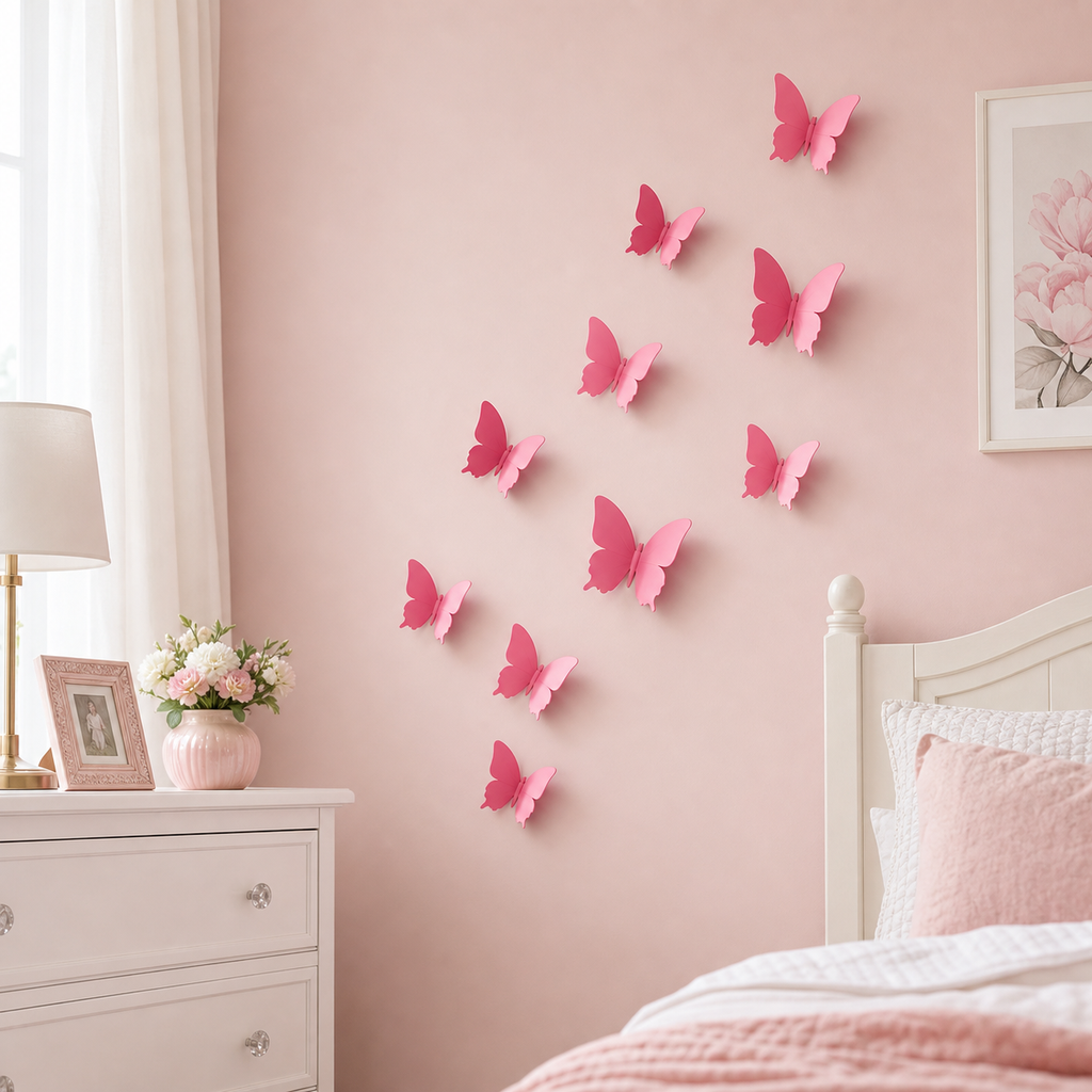 Cozy Haven 12-Piece 3D Butterfly Wall Sticker Set styled wall view 7