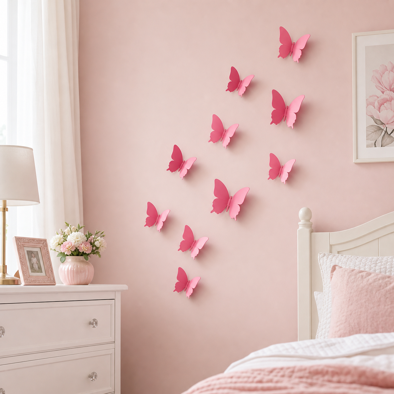 Cozy Haven 12-Piece 3D Butterfly Wall Sticker Set styled wall view 7