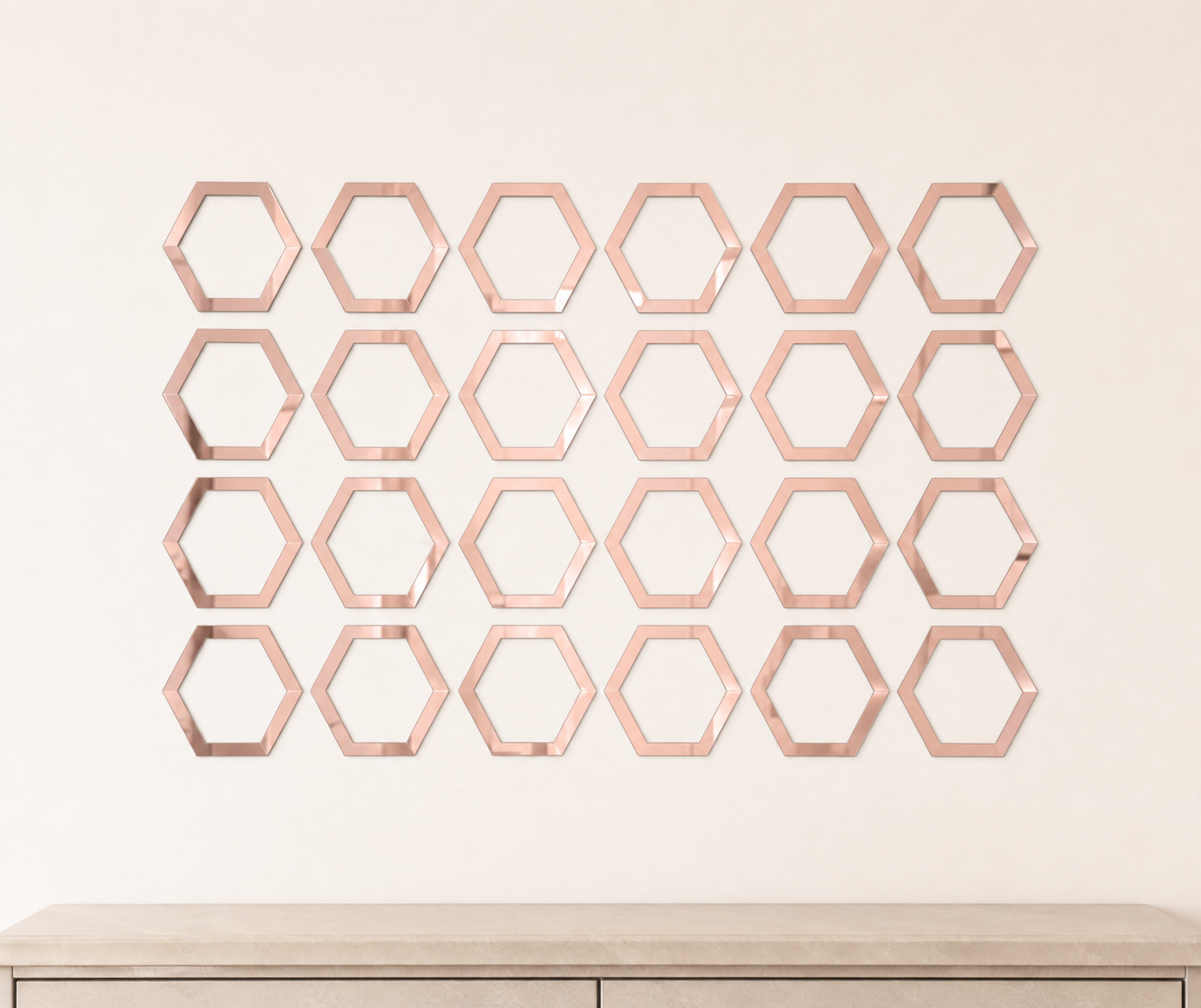 Cozy Haven 24-Piece Outline Hexagon Mirror Sticker Set - Rose Gold 24-piece outline hexagon mirror wall stickers