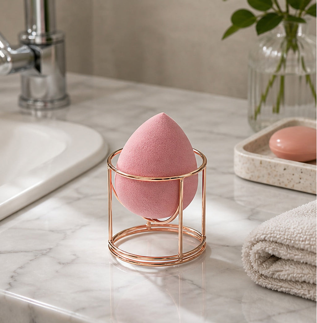 Cozy Haven Bathroom Countertop Calm Starter Bundle component: Rose-Gold Makeup Sponge Holder