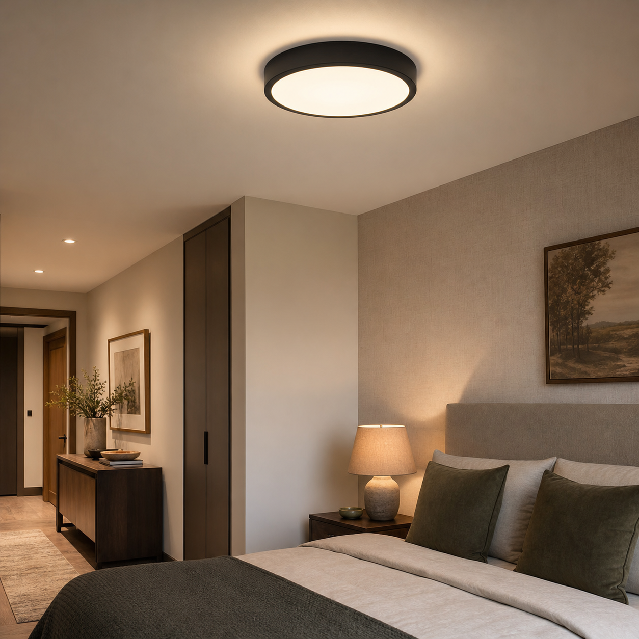 Cozy Haven Round LED Ceiling Light Collection lifestyle image 2 for Black / 30W / Remote; Black / 40W / Remote; Black / 50W / Remote