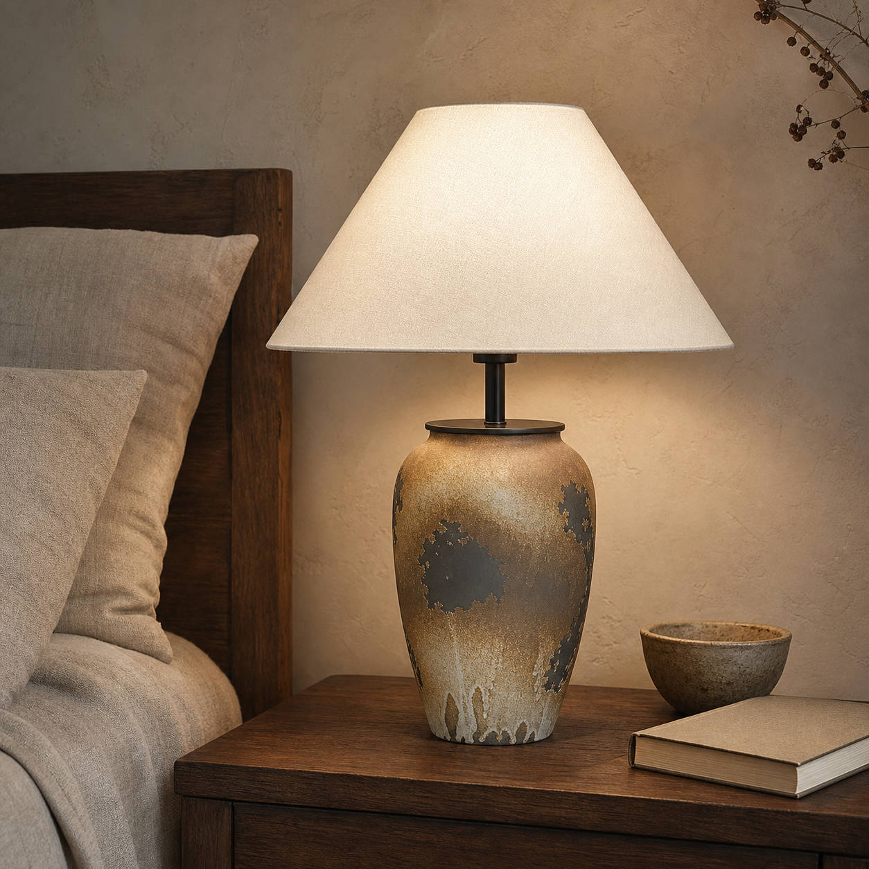 Cozy Haven Ceramic Linen Shade Table Lamp Collection lifestyle image 3 for Tall Weathered Ceramic Base