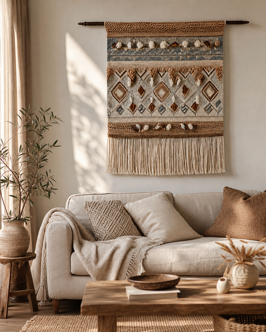 Cozy Haven Sand Woven Wall Tapestry - Tassel Tapestry-2 - Cozy Haven product photo