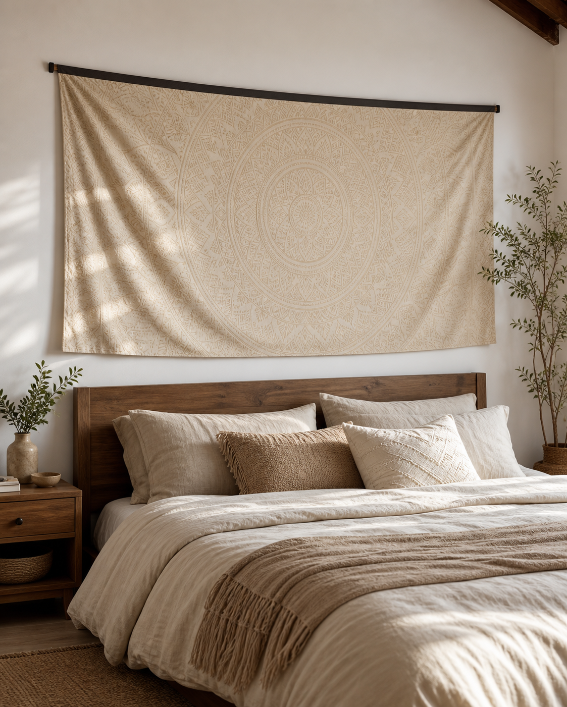Cozy Haven Boho Mandala Tapestry Wall Hanging - Multi-Size - Buff / 200x100cm