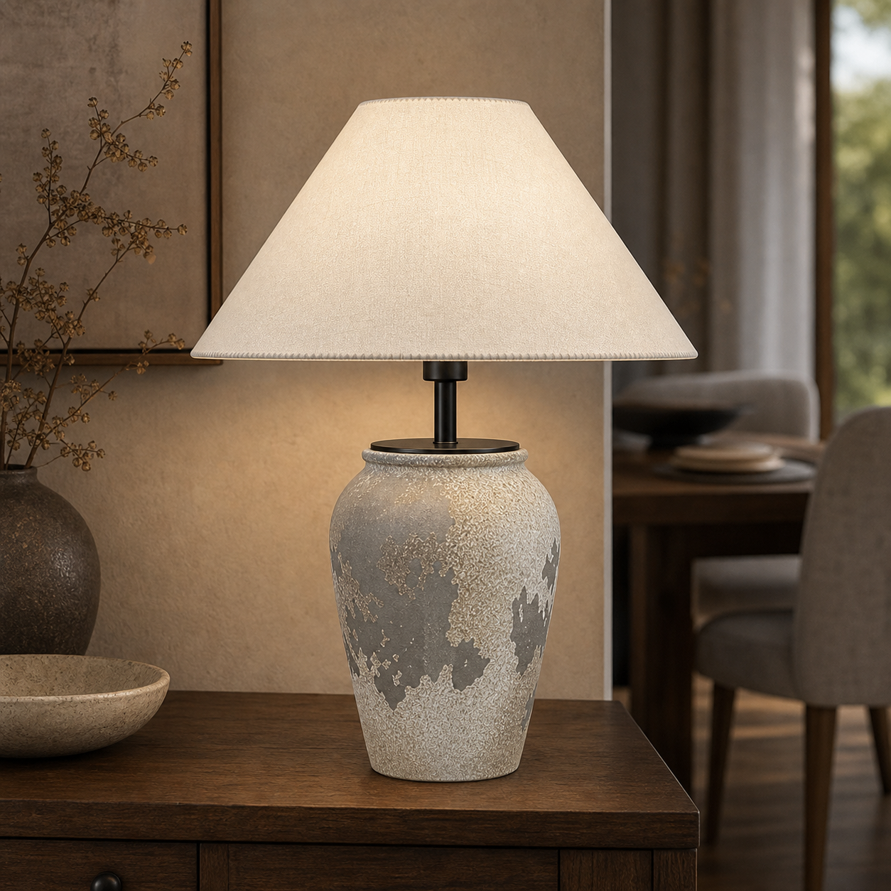 Cozy Haven Ceramic Linen Shade Table Lamp Collection lifestyle image 7 for Tall Soft Gray Ceramic Base