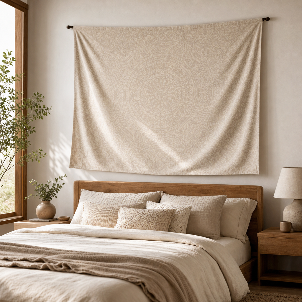 Cozy Haven Boho Mandala Tapestry Wall Hanging - Multi-Size - Buff / 100x100cm
