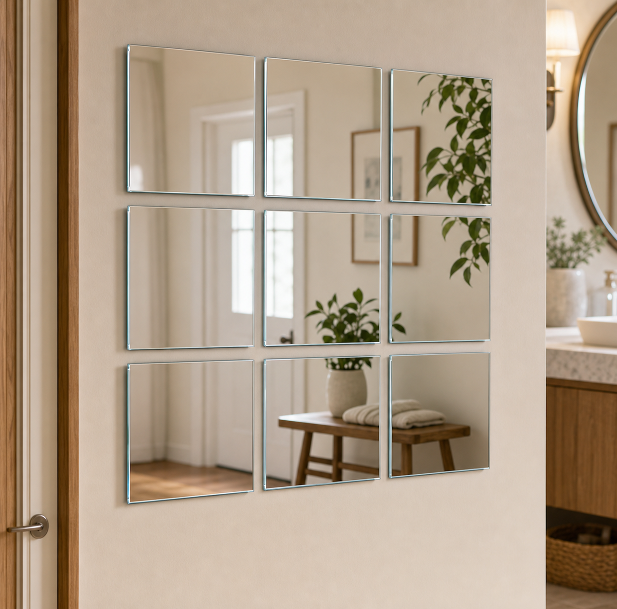 Cozy Haven Acrylic Mirror Wall Sticker Collection styled in a home setting