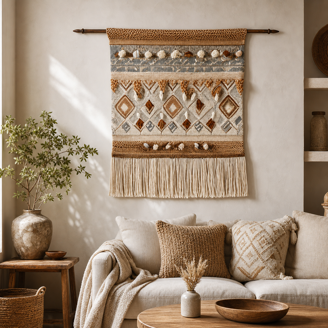 Cozy Haven Sand Woven Wall Tapestry - Tassel Tapestry-6 - Cozy Haven product photo