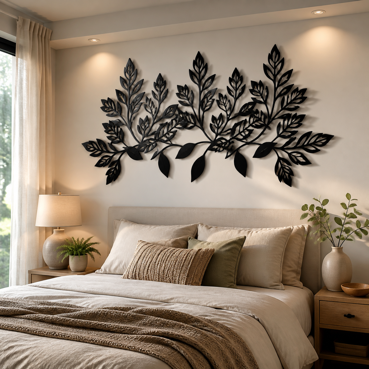 Close view of the layered cut leaves set at different depths off the wall