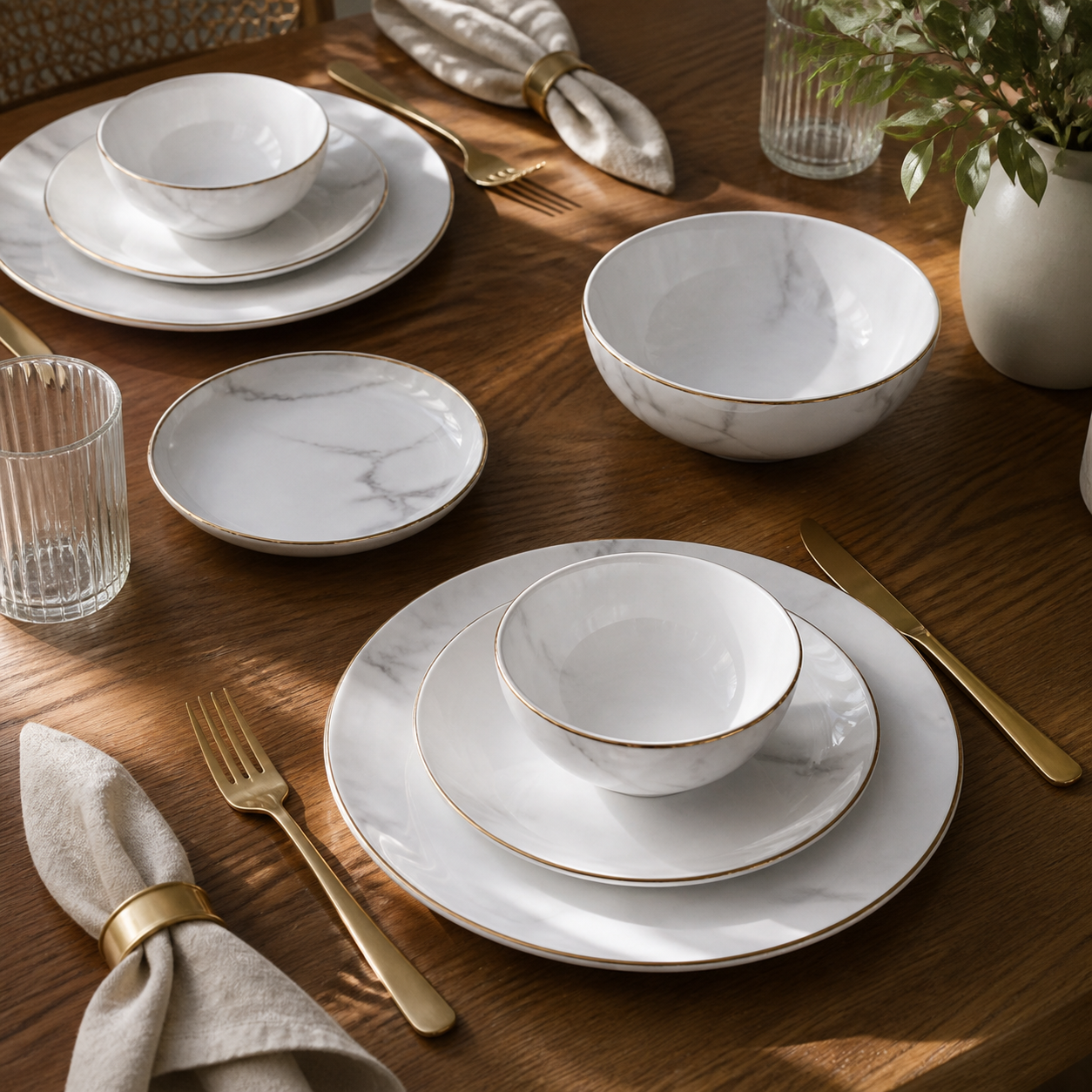 Cozy Haven White Marble Dinnerware 1/2/4/6/8 Person Set lifestyle image 7
