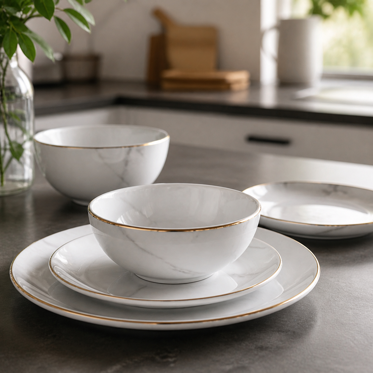 Cozy Haven White Marble Dinnerware 1/2/4/6/8 Person Set lifestyle image 8