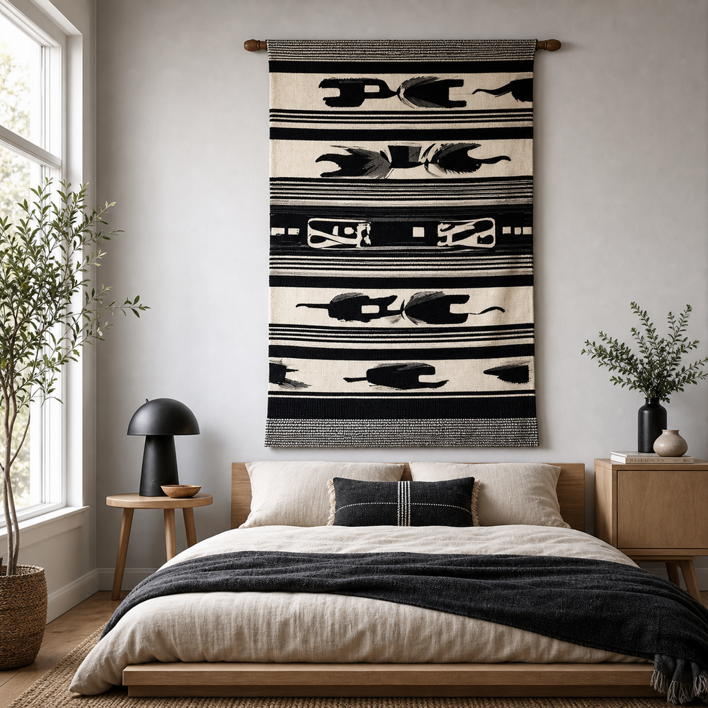 Cozy Haven Black-Cream Woven Wall Tapestry - Black-Cream Pattern - 1 Piece