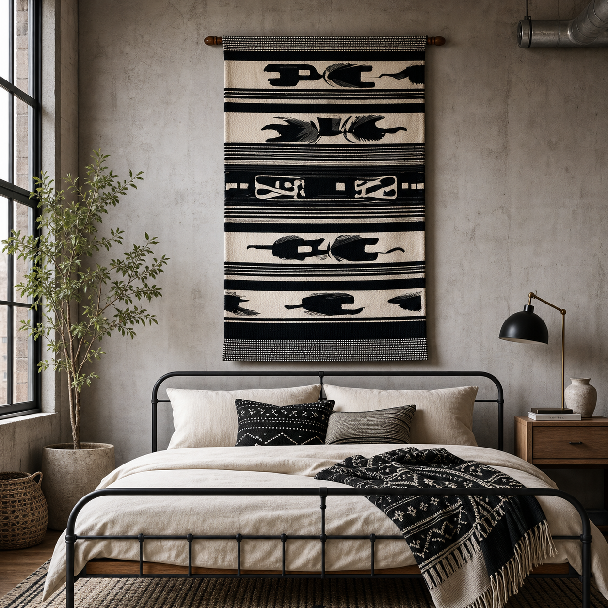 Cozy Haven Black-Cream Woven Wall Tapestry styled wall decor view 4