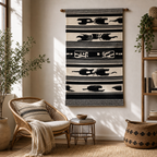 Cozy Haven Black-Cream Woven Wall Tapestry styled wall decor view 2