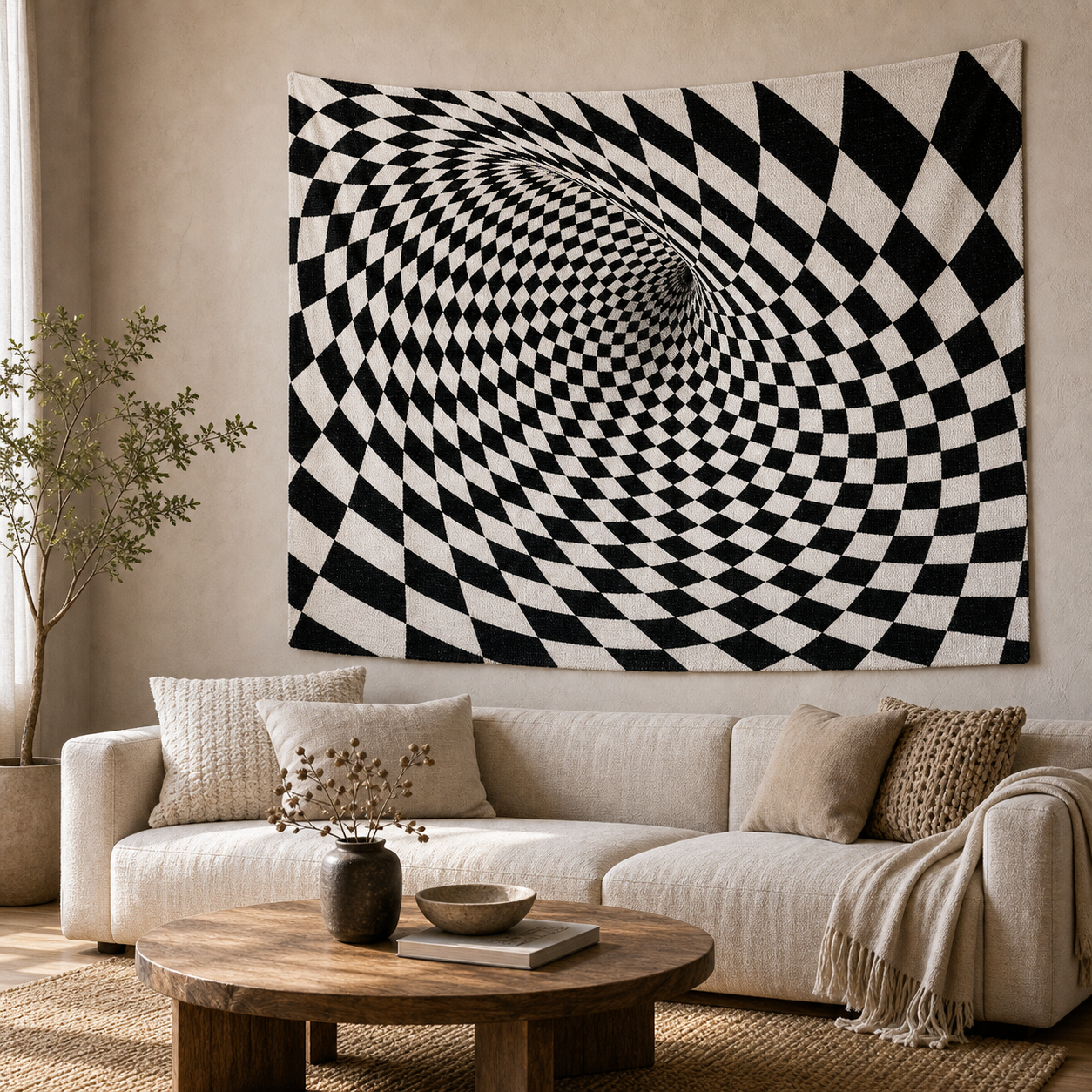 Cozy Haven Checker Woven Wall Tapestry lifestyle image 1