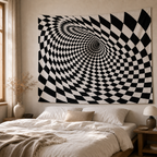 Cozy Haven Checker Woven Wall Tapestry styled wall decor view 2