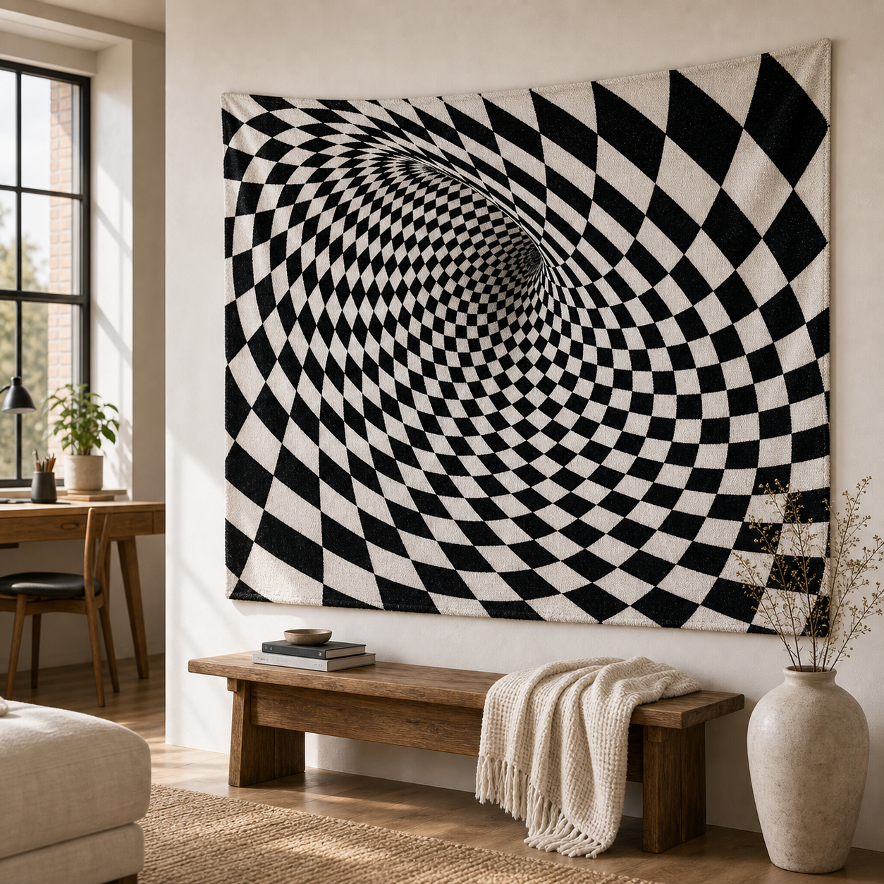 Cozy Haven Checker Woven Wall Tapestry styled wall decor view 3