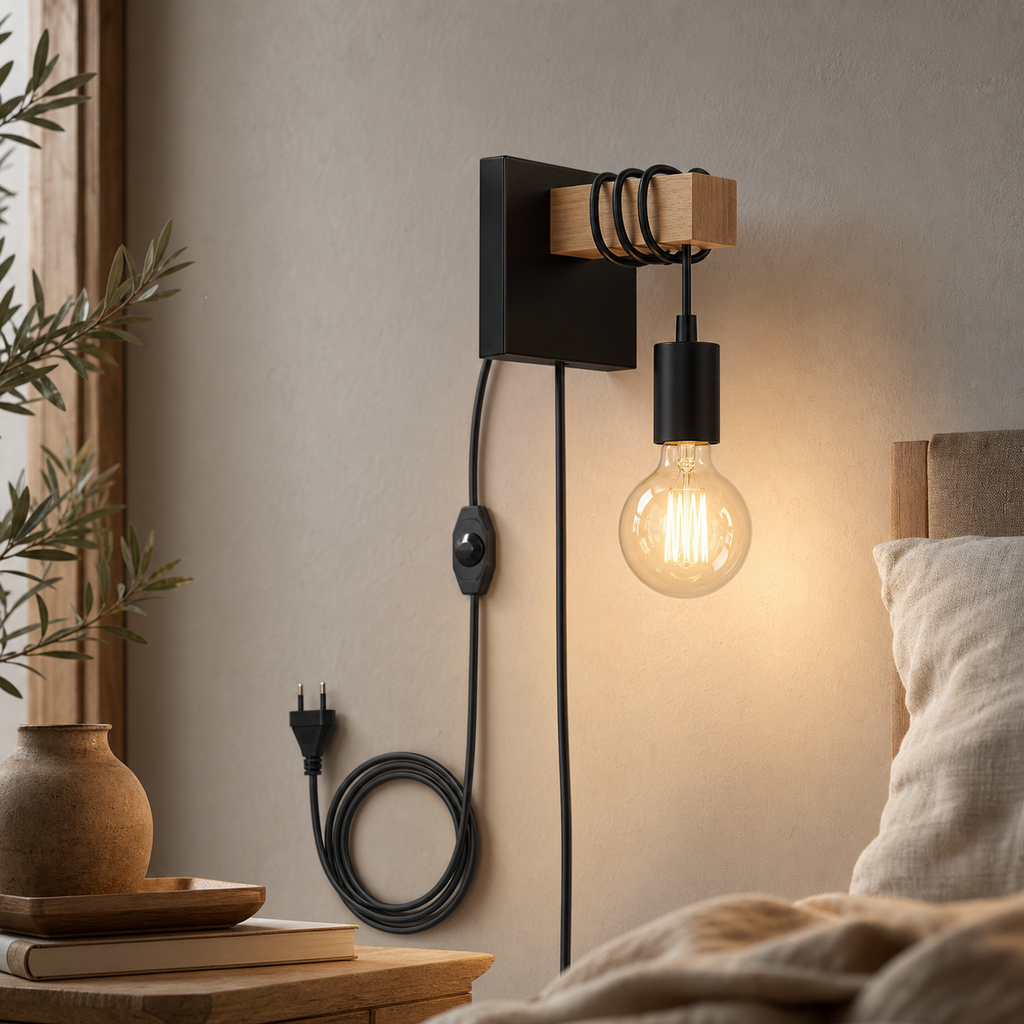 Cozy Haven Black Plug In Wall Sconce - EU Plug