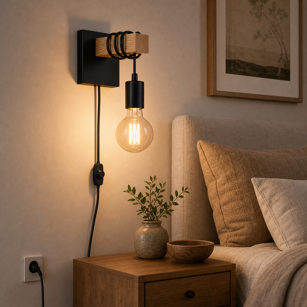 Cozy Haven Black Plug In Wall Sconce - EU Plug