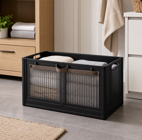 Cozy Haven Black Folding Door Storage Cabinet Collection - 1-Tier Cabinet - No Wheels