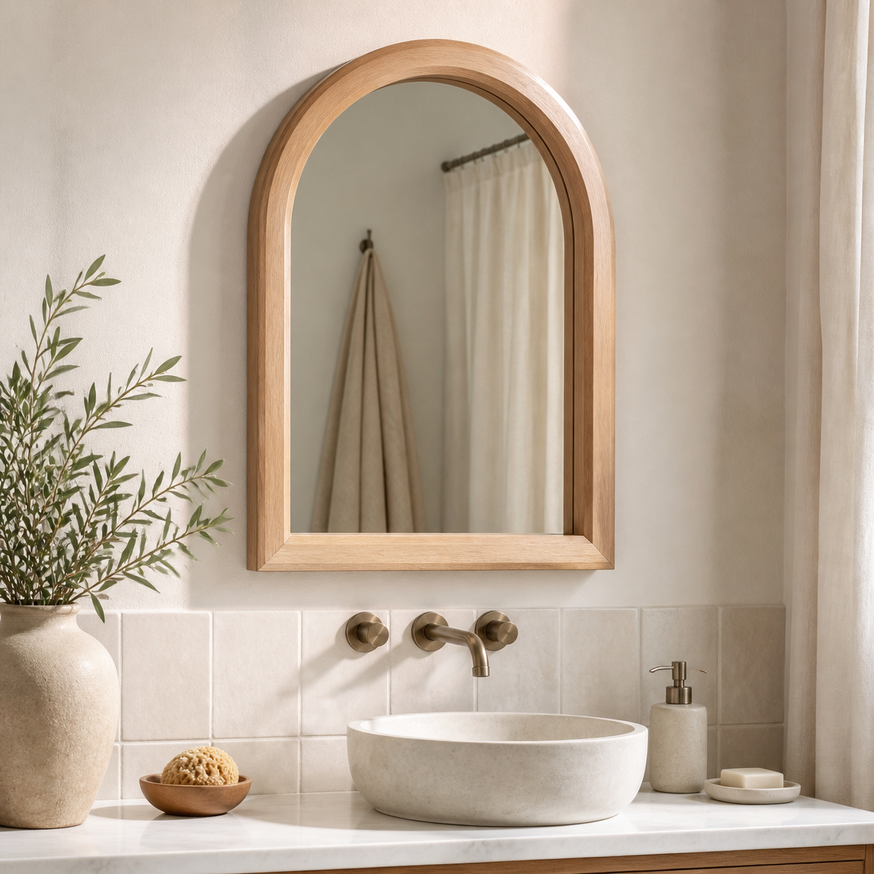 Cozy Haven Wood Arched Wall Mirror styled wall decor view 9