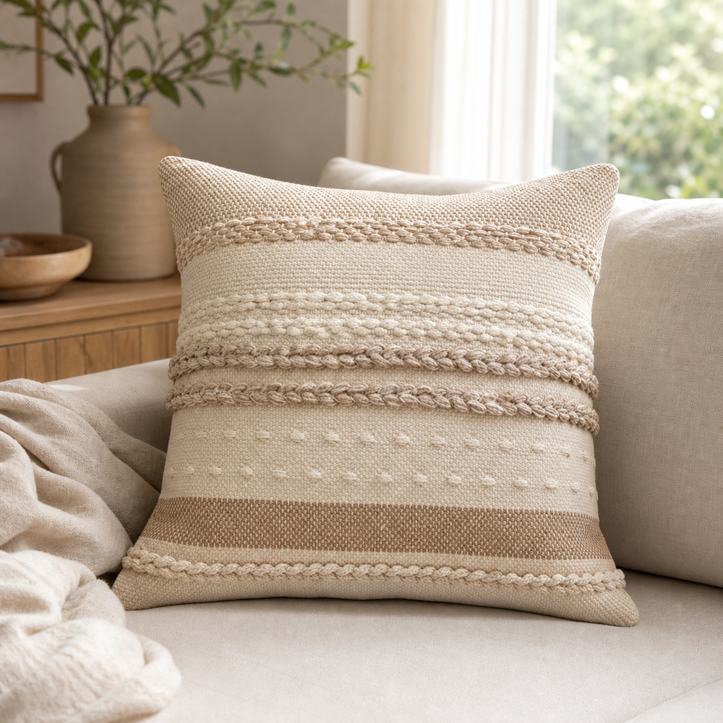 Cozy Haven Vintage Moroccan Velvet Throw Pillow Cover - 18x18 Inch Embroidered Boho Cushion Case - Khaki
