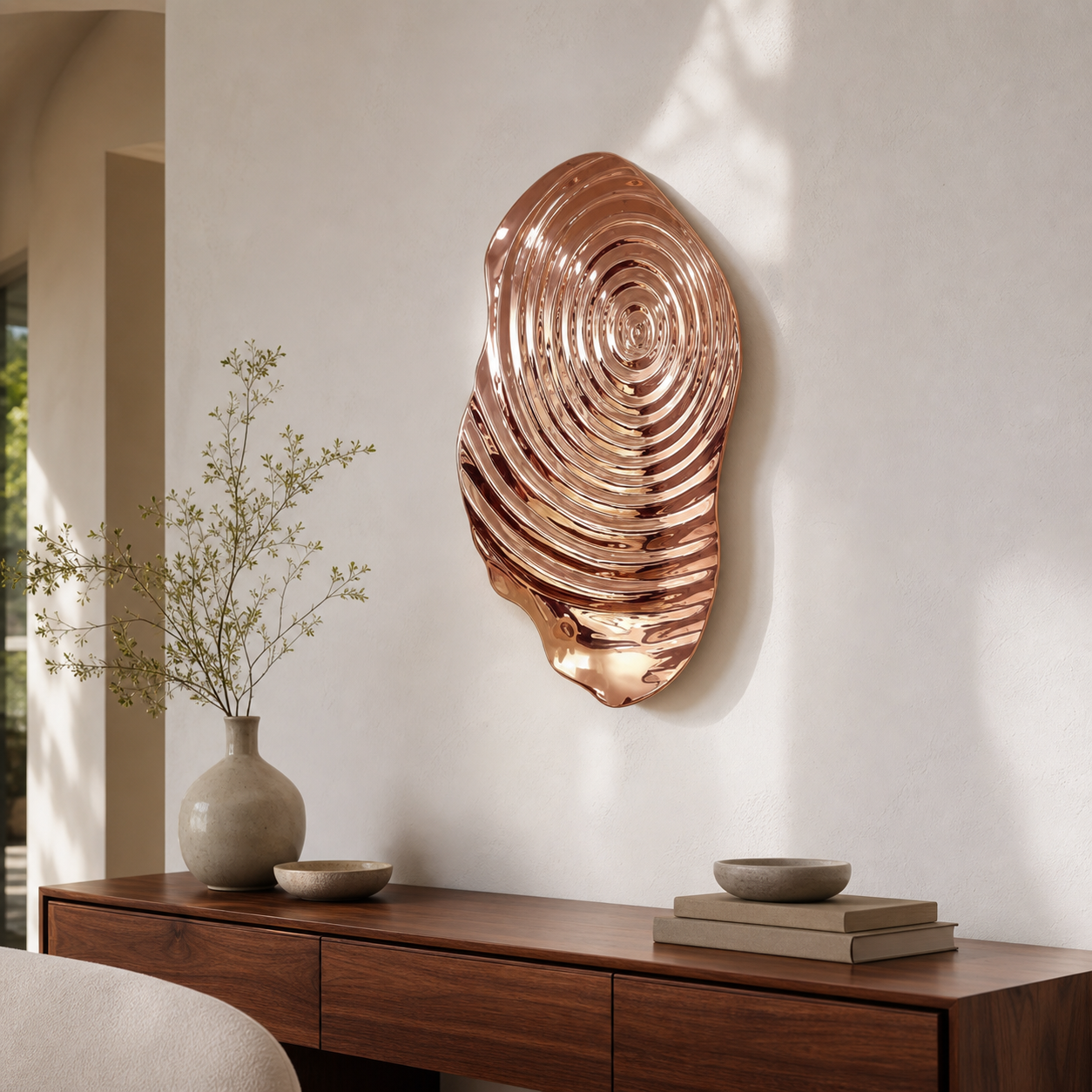 Cozy Haven Ripple Metal Wall Sculpture - Rose Gold