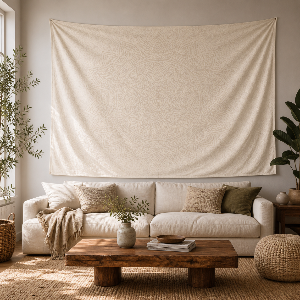 Cozy Haven Boho Mandala Tapestry Wall Hanging - Multi-Size - Buff / 230x180cm