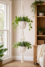 Cozy Haven Tiered Macrame Plant Hanger - Handmade Hanging Flower Pot Holder - 2 Tier