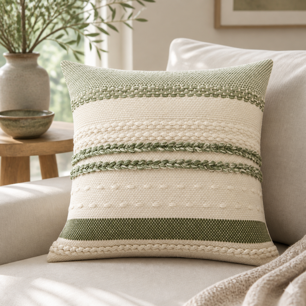 Cozy Haven Vintage Moroccan Velvet Throw Pillow Cover - 18x18 Inch Embroidered Boho Cushion Case - Green