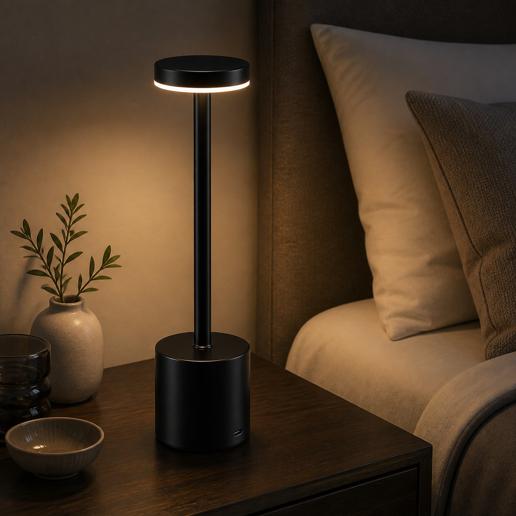 Cozy Haven Smart Touch LED Bedside Lamp - Black finish on nightstand - from supplier reference