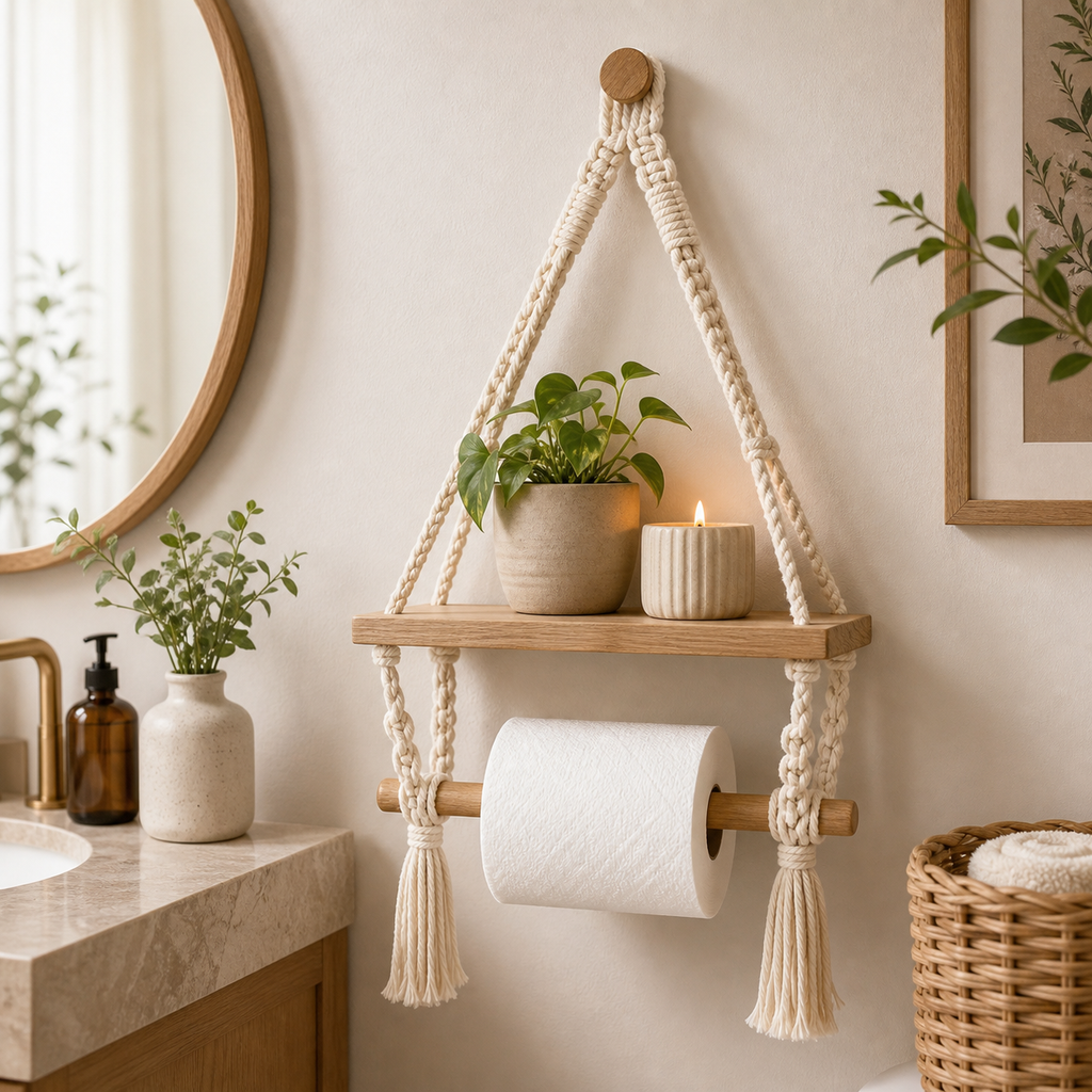 Cozy Haven Macrame Toilet Paper Holder Shelf - wall-hanging product view 2
