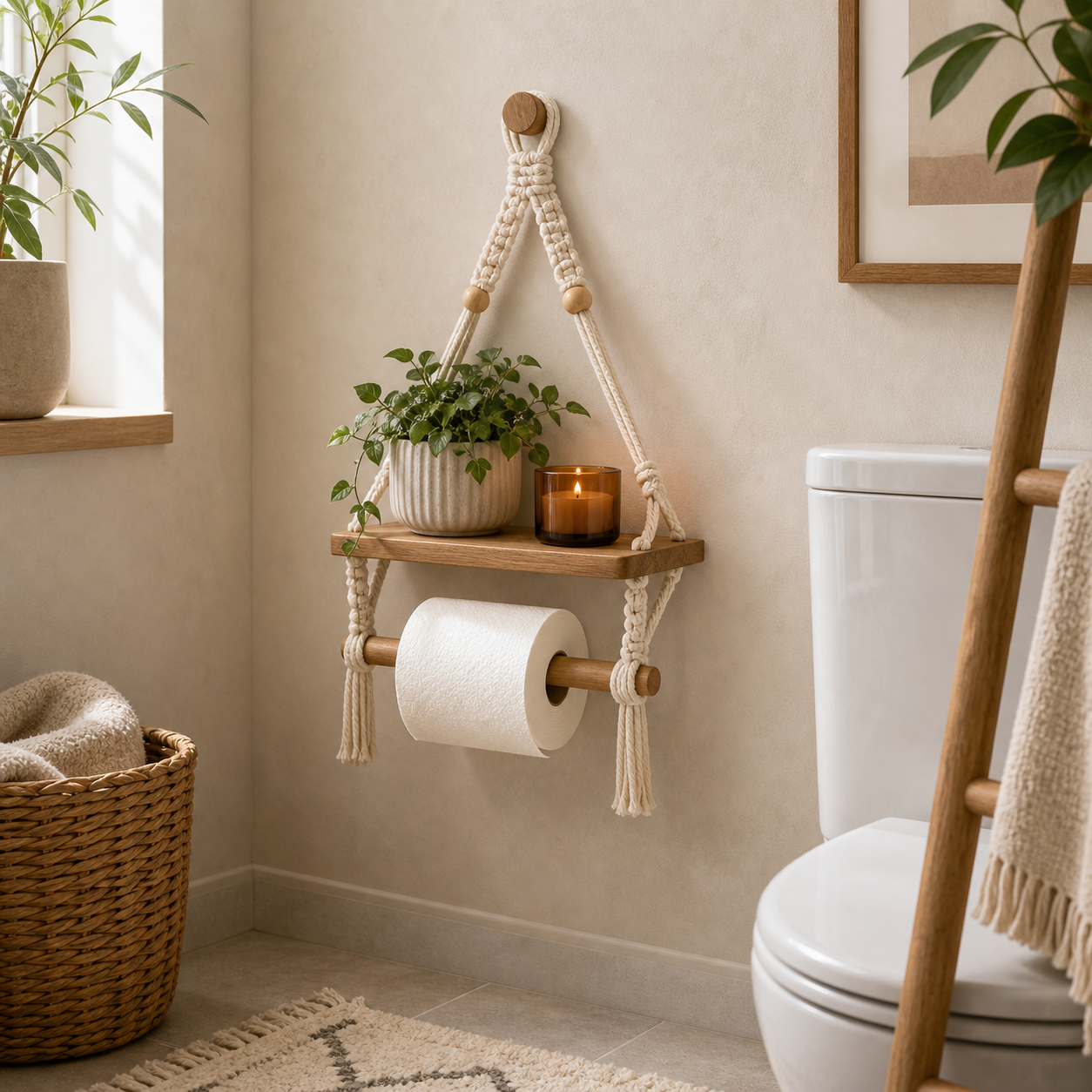 Cozy Haven Macrame Toilet Paper Holder Shelf - wall-hanging product view 3