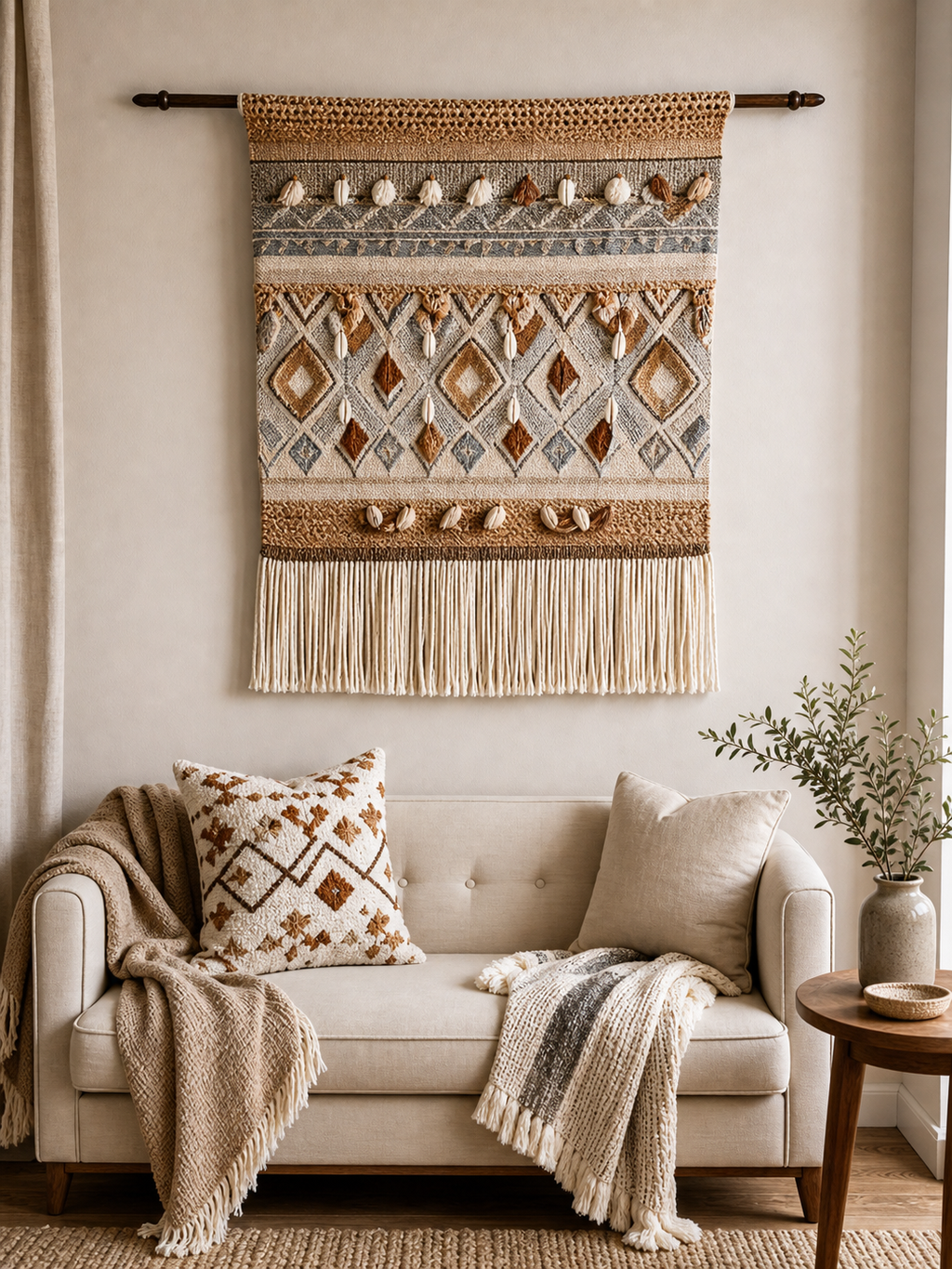 Cozy Haven Sand Woven Wall Tapestry - Cozy Haven product photo