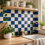 Cozy Haven Checkerboard Peel and Stick Wall Mural Panels - Blue and Cream
