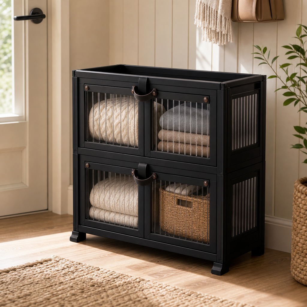 Cozy Haven Black Folding Door Storage Cabinet Collection - 2-Tier Cabinet
