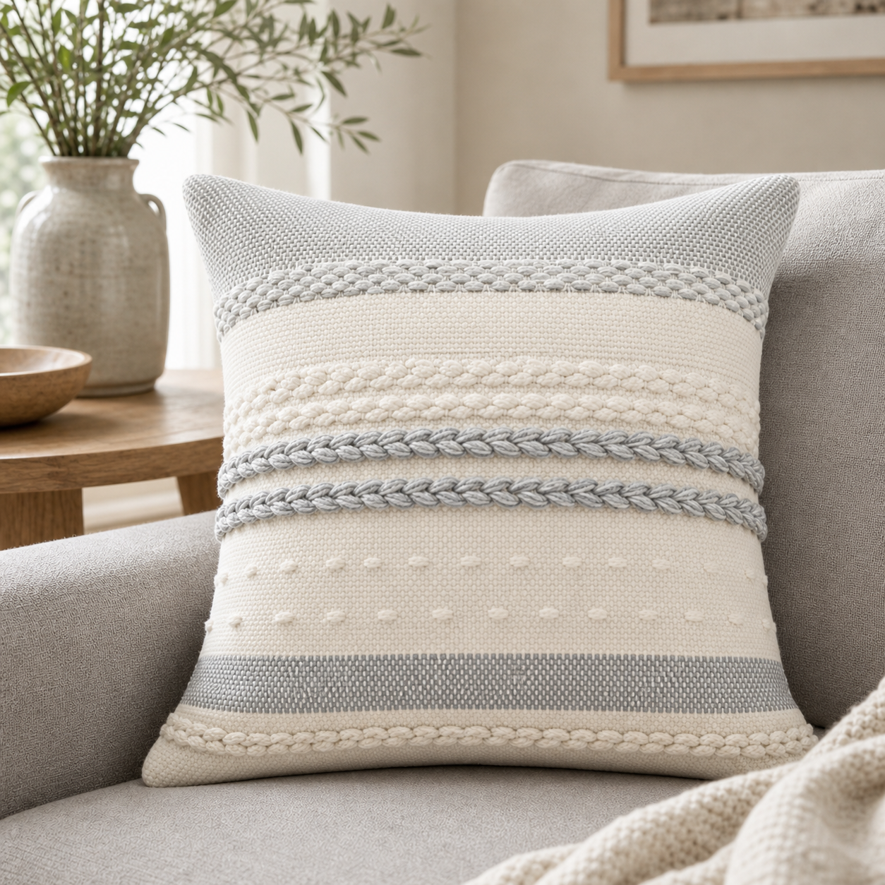 Cozy Haven Vintage Moroccan Velvet Throw Pillow Cover - 18x18 Inch Embroidered Boho Cushion Case - Grey