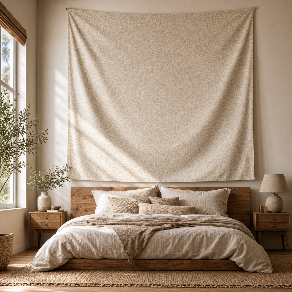 Cozy Haven Boho Mandala Tapestry Wall Hanging - Multi-Size - Buff / 280x220cm