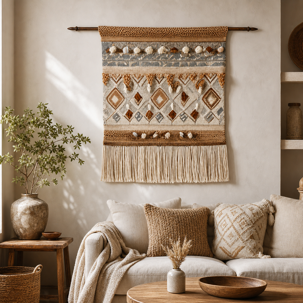 Cozy Haven Sand Woven Wall Tapestry - Tassel Tapestry-14 - Cozy Haven product photo