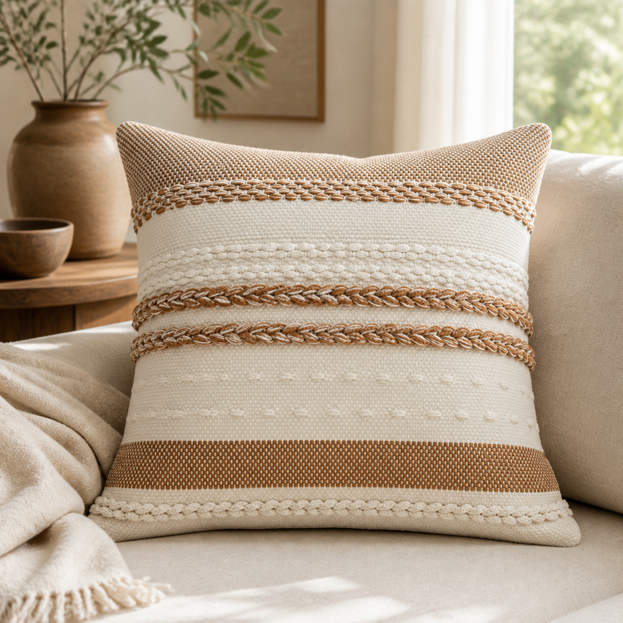 Cozy Haven Vintage Moroccan Velvet Throw Pillow Cover - 18x18 Inch Embroidered Boho Cushion Case - Brown