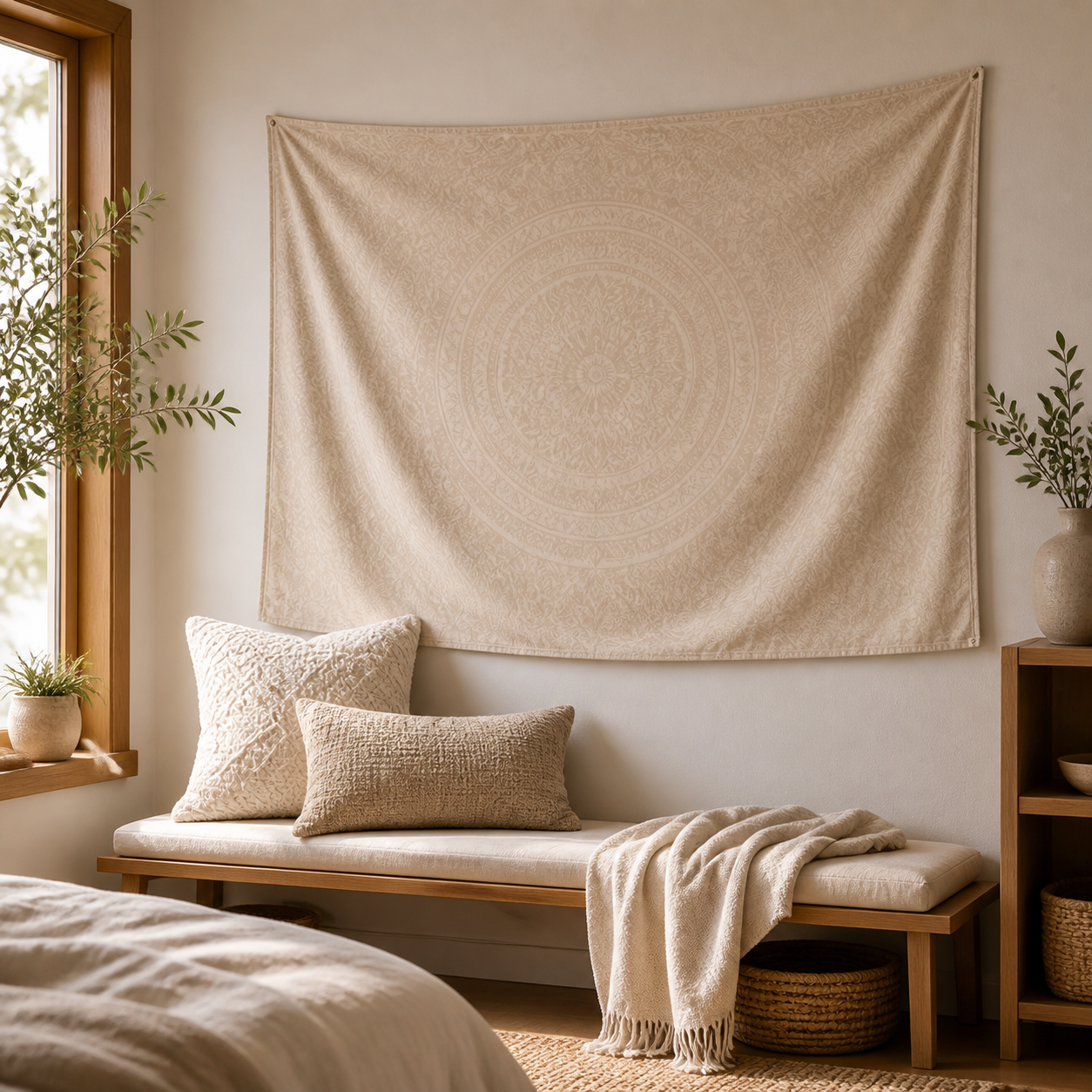 Cozy Haven Boho Mandala Tapestry Wall Hanging - Multi-Size - Buff / 270x180cm