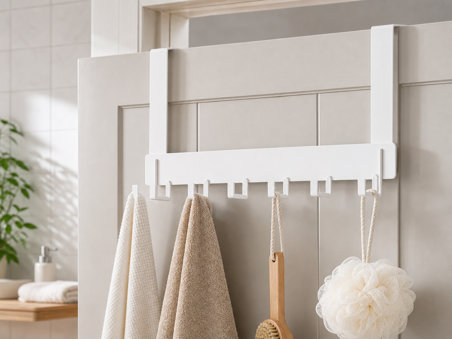 White 11 cm over-door bathroom hook rack