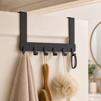 Black 18 cm over-door bathroom hook rack