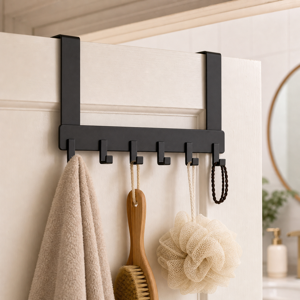 Black 18 cm over-door bathroom hook rack